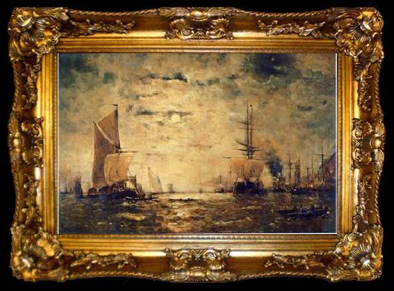 framed  unknow artist Seascape, boats, ships and warships. 76, ta009-2